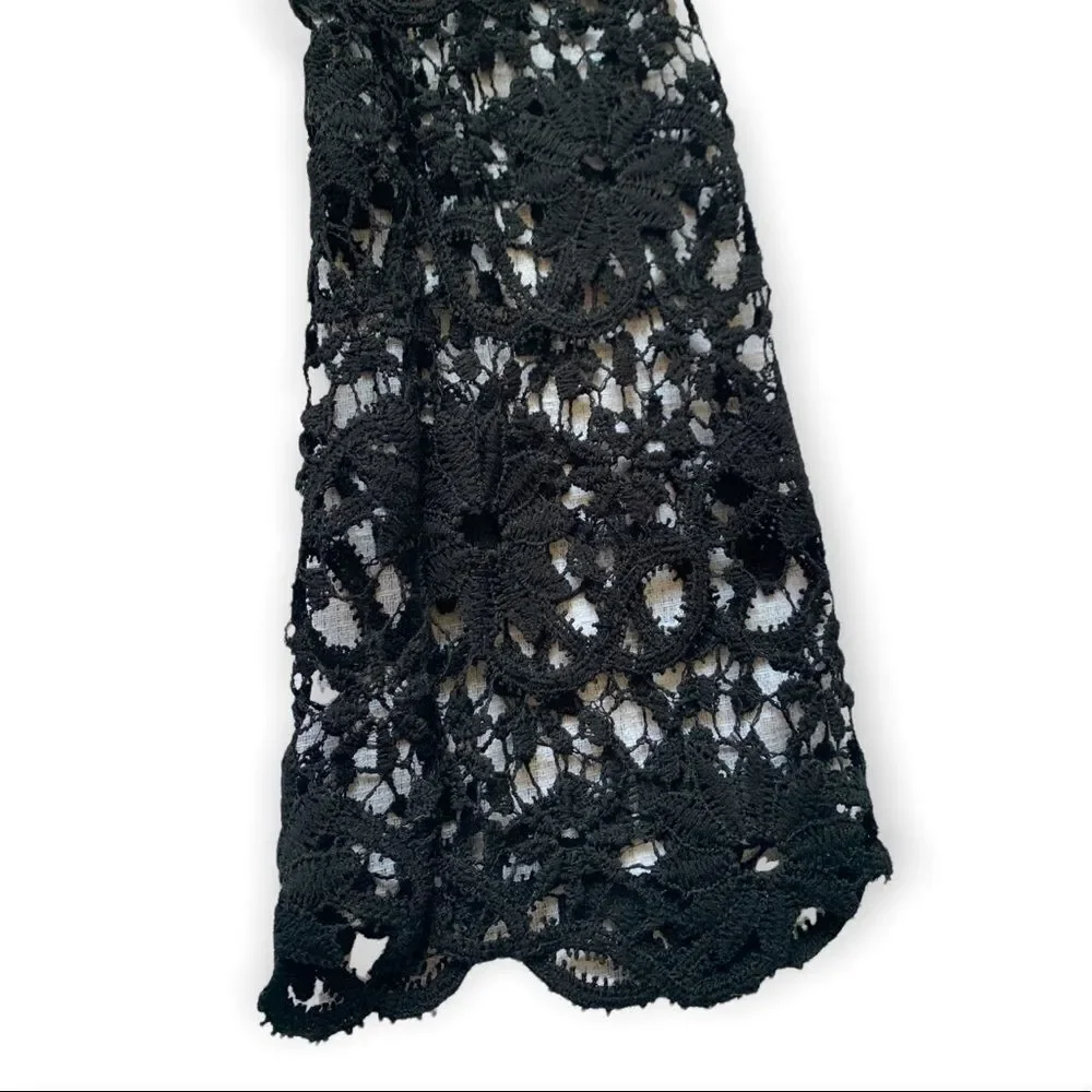 Gorgeous Top‎ Black Blouse with Crochet Embroidery Lace Style Accents - Picture 3 of 5